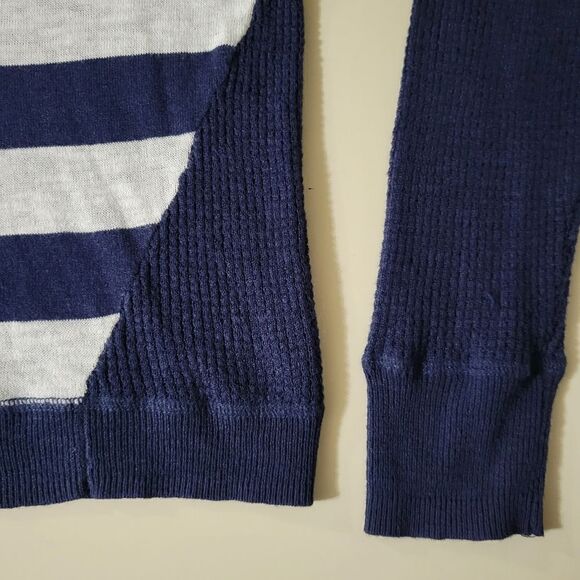 SO® Junior's Navy Stripe Crewneck Lightweight Waffle-knit Sweater - Picture 9 of 13